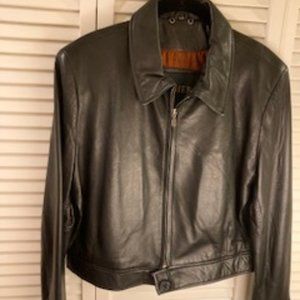 Women's black leather bomber jacket in Large